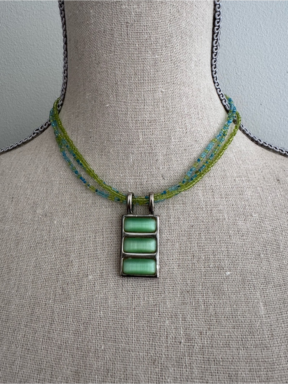 Lia Sophia Green & Aqua Multi-Strand Beaded Necklace w/ Pretty Pendant!
